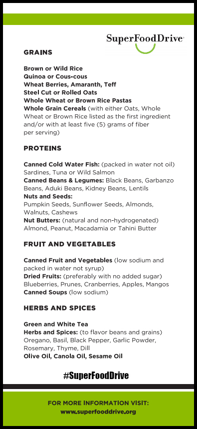 SuperFood Drive shopping list