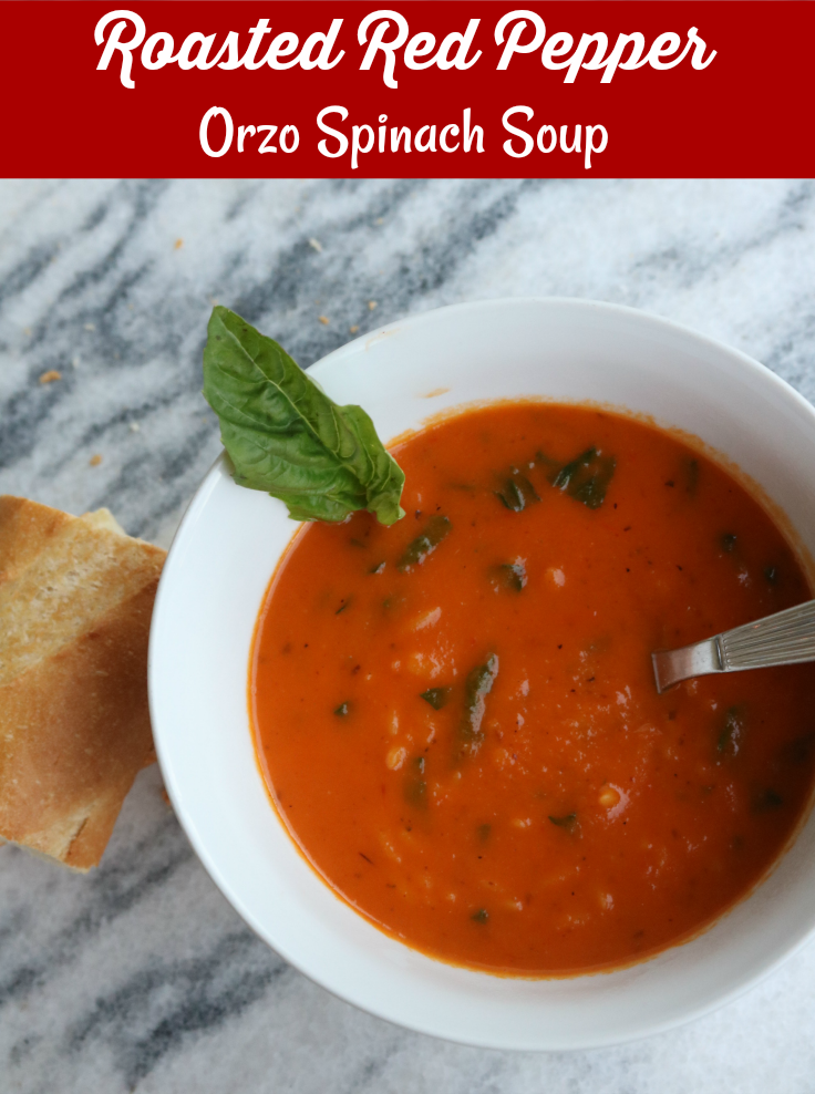Roasted Red Pepper Orzo Spinach Soup - recipe Run DMT