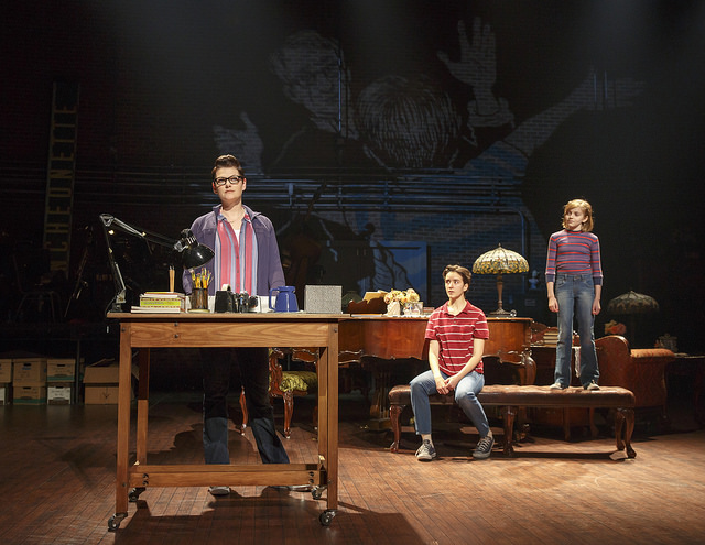 (From L) Kate Shindle as 'Alison,' Abby Corrigan as 'Medium Alison' and Carly Gold as 'Small Alison' in Fun Home. Photo: Joan Marcus