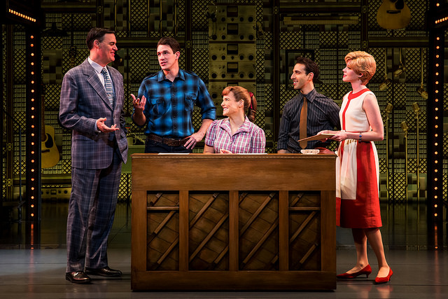 Four Friends. (l to r) James Clow (“Don Kirshner”), Andrew Brewer (“Gerry Goffin”), Sarah Bockel (“Carole King”), Jacob Heimer (“Barry Mann”) and Sarah Goeke (“Cynthia Weil”).