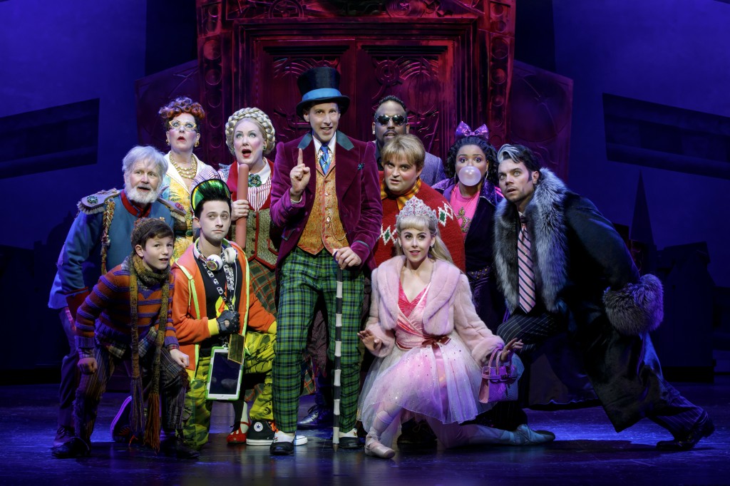 Roald Dahl’s CHARLIE AND THE CHOCOLATE FACTORY. Noah Weisberg as Willy Wonka and company. Photo credit: Joan Marcus.